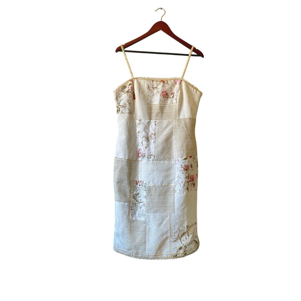 Vintage linen blend‎ patchwork coquette euro midi dress 12